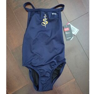 TYR Swimsuit One Piece‎ Navy Blue Durafast Elite Training Suit Size 26